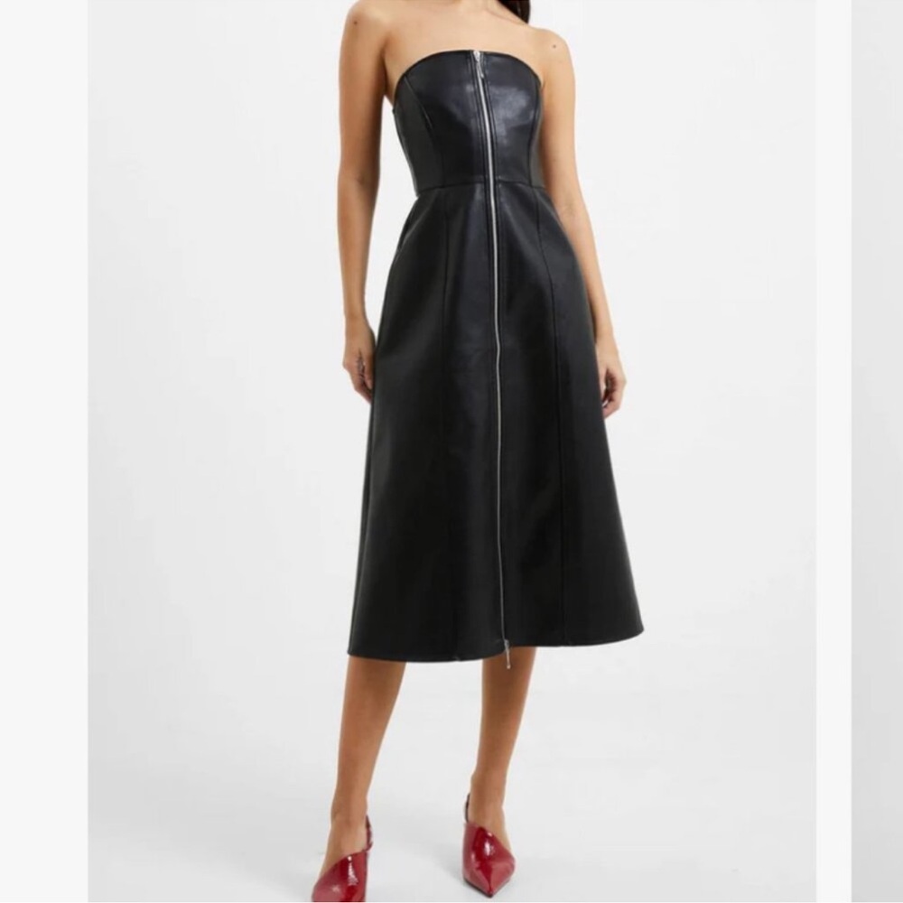 French Connection Black Strapless Midi Dress